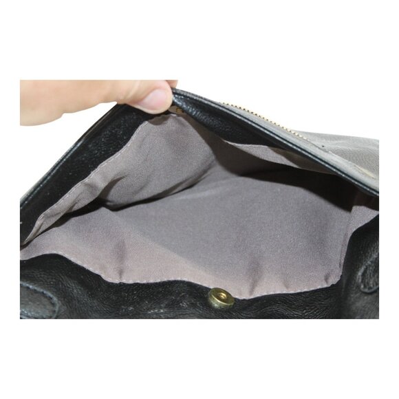 Michael Kors Black Leather Fold-Over Clutch Purse With Gold MK Logo & Zippers - Picture 5 of 7